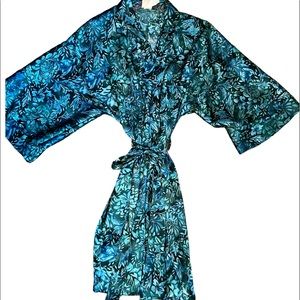 Women’s Teal Floral Print Robe with Belt
